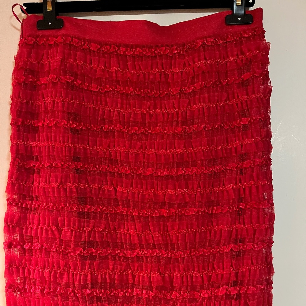 Givenchy NWT Red Hot Skirt Chiffon Ribbon Knee Length S 4